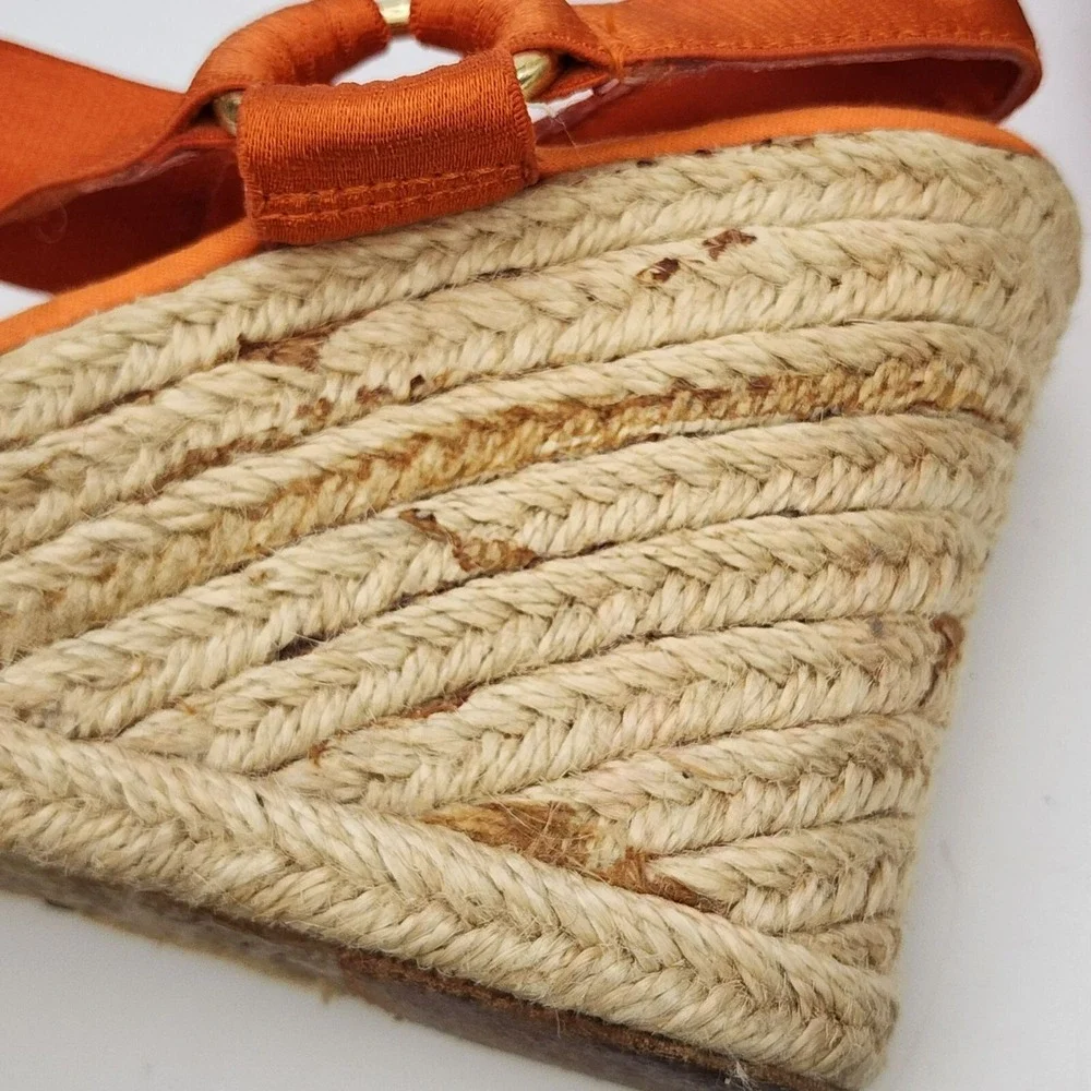 Lauren Ralph Lauren Indigo Espadrille Wedge Sandal Orange 9.5